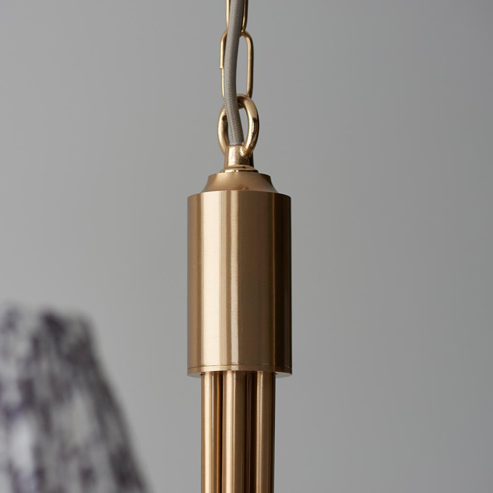 Santiago And Leaf 5 Lights 16cm Pearl Grey Shade Curved Ceiling Pendant Light In Brushed Aged Brass