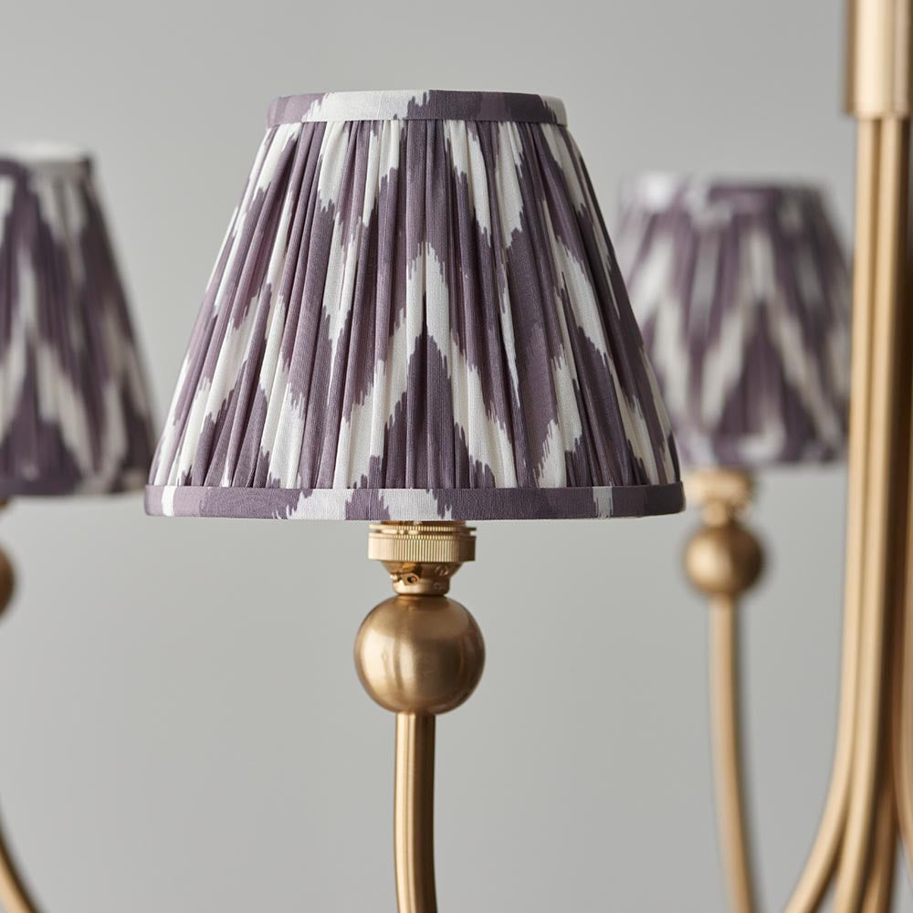 Santiago And Zigzag 5 Lights 16cm Pearl Grey Shade Curved Ceiling Pendant Light In Brushed Aged Brass