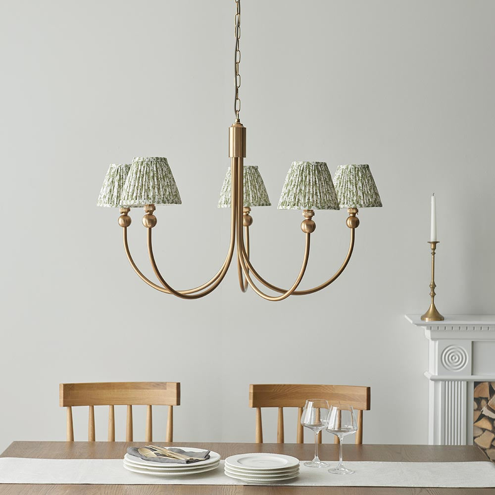 Santiago And Leaf 5 Lights 16cm Herb Garden Green Shade Curved Ceiling Pendant Light In Brushed Aged Brass