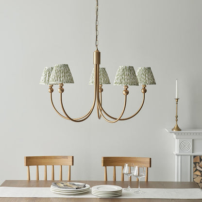 Santiago And Leaf 5 Lights 16cm Herb Garden Green Shade Curved Ceiling Pendant Light In Brushed Aged Brass