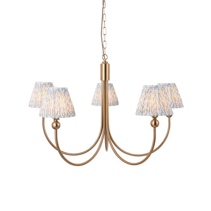 Santiago And Leaf 5 Lights 16cm Shell Bay Blue Shade Curved Ceiling Pendant Light In Brushed Aged Brass