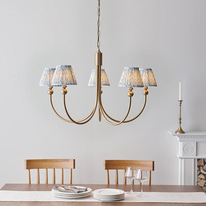 Santiago And Leaf 5 Lights 16cm Shell Bay Blue Shade Curved Ceiling Pendant Light In Brushed Aged Brass