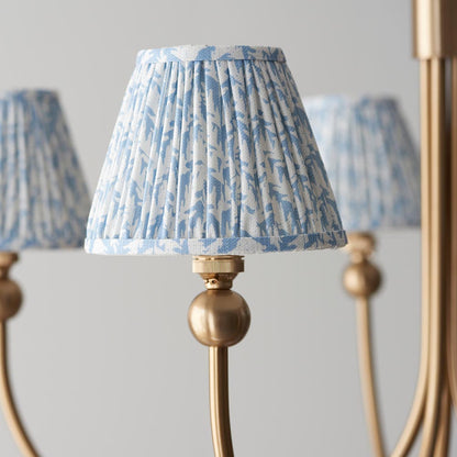 Santiago And Leaf 5 Lights 16cm Shell Bay Blue Shade Curved Ceiling Pendant Light In Brushed Aged Brass