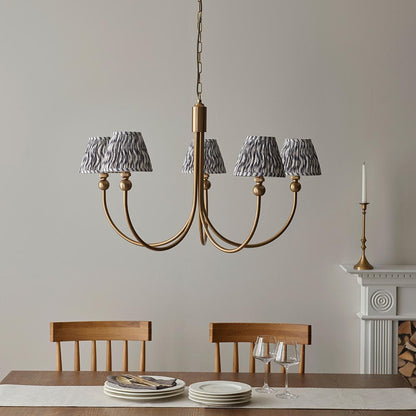 Santiago And Ripple 5 Lights 16cm Pearl Grey Shade Curved Ceiling Pendant Light In Brushed Aged Brass