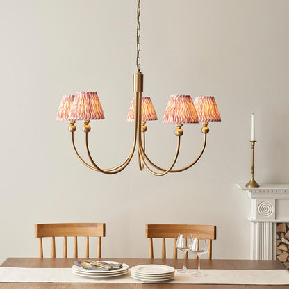 Santiago And Ripple 5 Lights 16cm Coral Pink Shade Curved Ceiling Pendant Light In Brushed Aged Brass