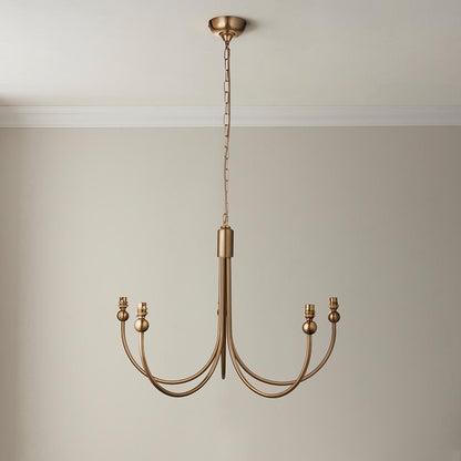 Santiago And Zigzag 5 Lights 16cm Apricot Orange Shade Curved Ceiling Pendant Light In Brushed Aged Brass
