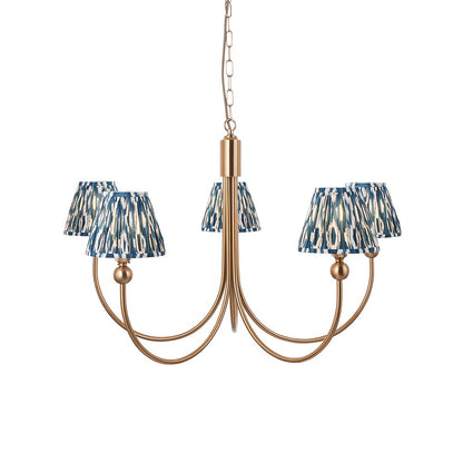 Santiago And Ikat 5 Lights 16cm Marlin Blue Shade Curved Ceiling Pendant Light In Brushed Aged Brass