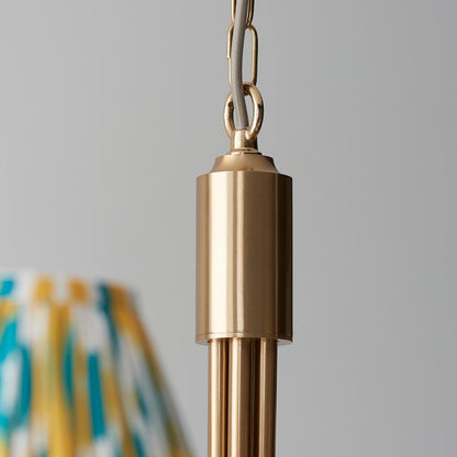 Santiago And Ikat 5 Lights 16cm Yellow And Jade Shade Curved Ceiling Pendant Light In Brushed Aged Brass