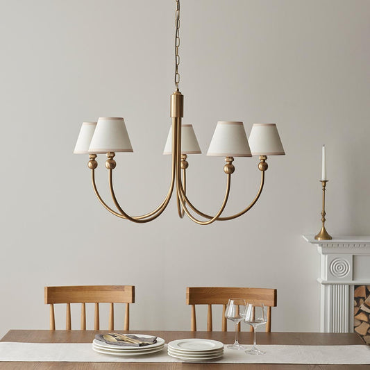 Santiago And Ivy 5 Lights 16cm Vintage White Shade Curved Ceiling Pendant Light In Brushed Aged Brass