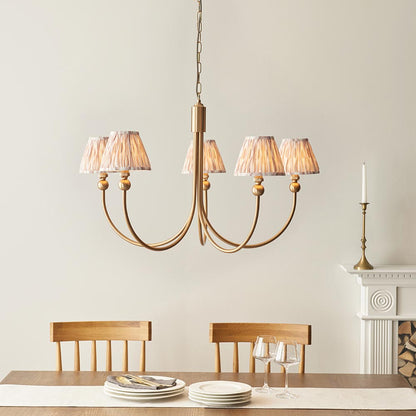 Santiago And Ikat 5 Lights 16cm Neutral Shade Curved Ceiling Pendant Light In Brushed Aged Brass