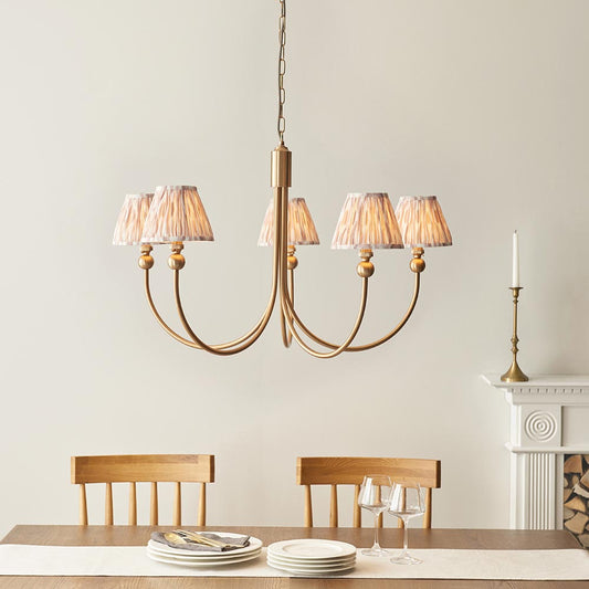 Santiago And Ikat 5 Lights 16cm Neutral Shade Curved Ceiling Pendant Light In Brushed Aged Brass