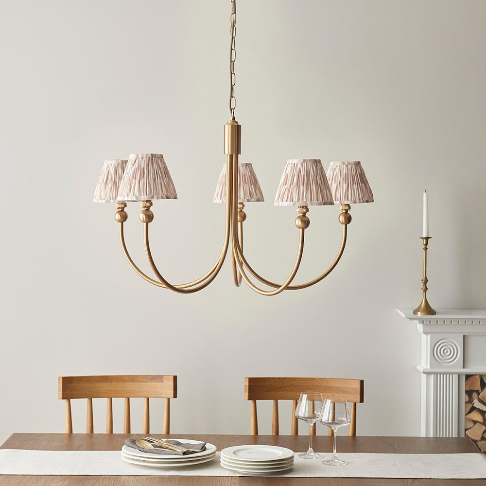 Santiago And Ikat 5 Lights 16cm Neutral Shade Curved Ceiling Pendant Light In Brushed Aged Brass