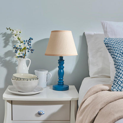 Bibury And Ivy 20cm Vintage White Fabric Shade Table Lamp In Satin Marlin Blue