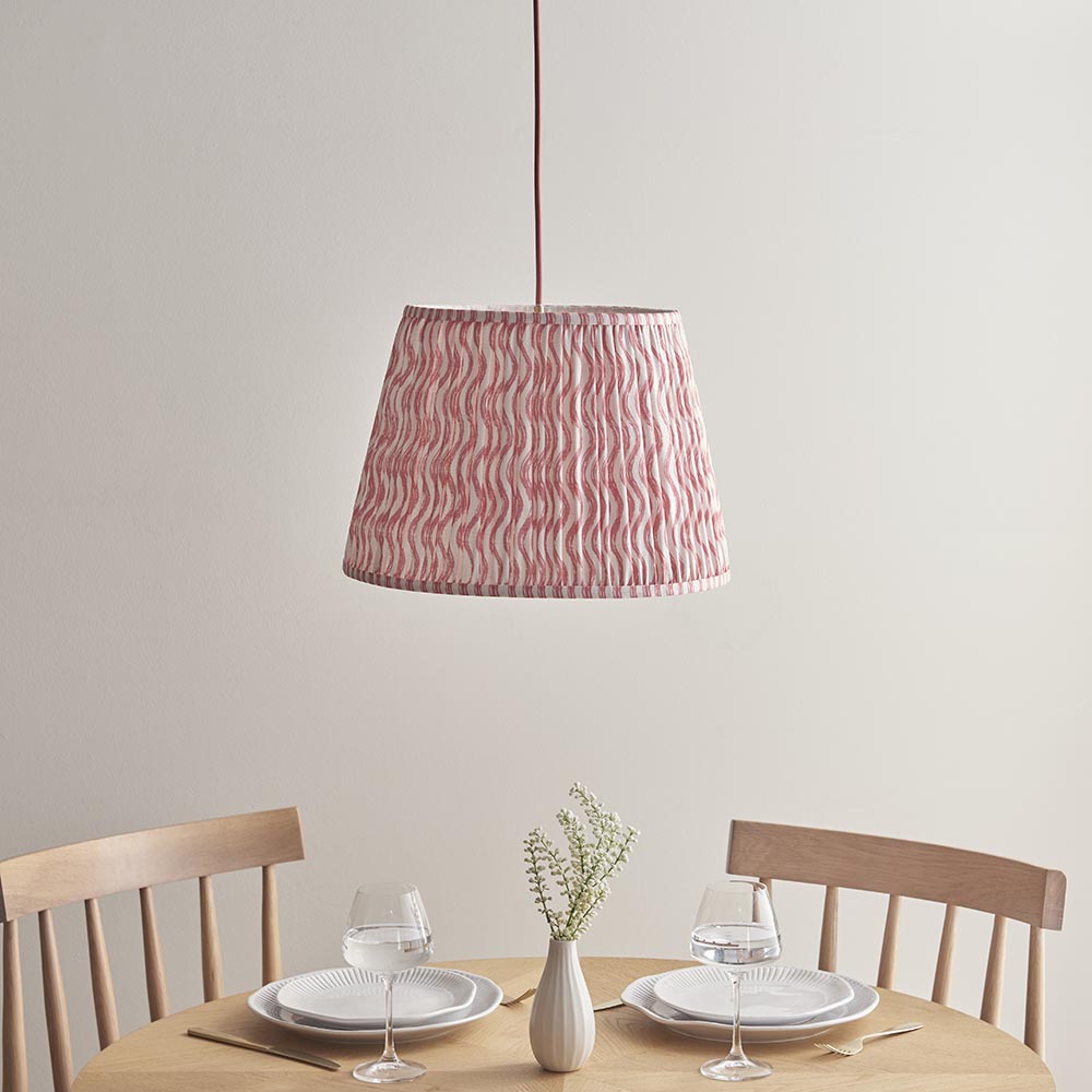 Eltham And Ripple 40cm Coral Pink Shade Ceiling Light With Red Colour Braided Cable