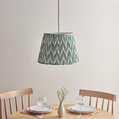 Eltham And Zigzag 40cm Cotswold Green Shade Ceiling Light With Red Colour Braided Cable