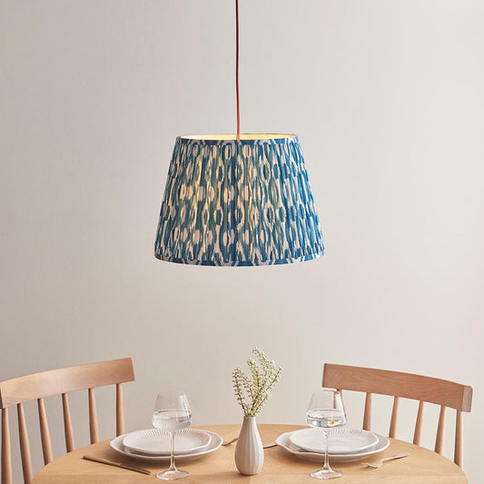 Eltham And Ikat 40cm Marlin Blue Shade Ceiling Light With Red Colour Braided Cable