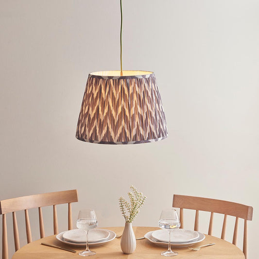 Eltham And Zigzag 40cm Pearl Grey Shade Ceiling Light With Green Colour Braided Cable