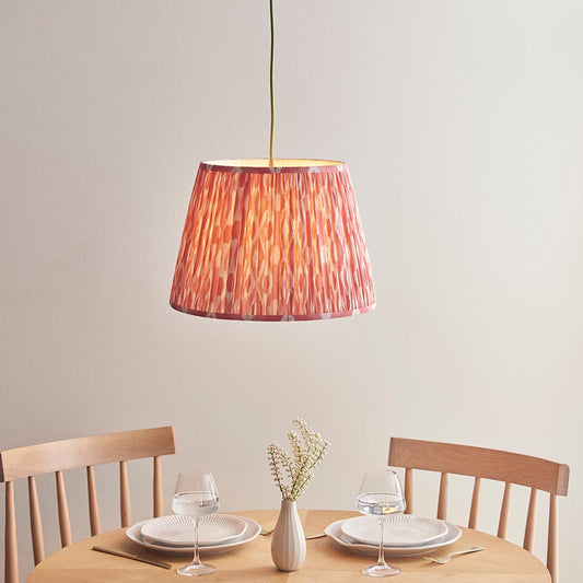 Eltham And Ikat 40cm Coral Pink Shade Ceiling Light With Green Colour Braided Cable