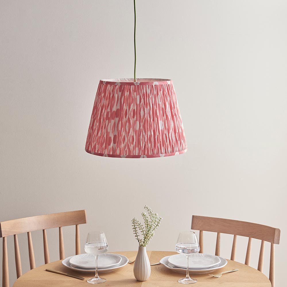 Eltham And Ikat 40cm Coral Pink Shade Ceiling Light With Green Colour Braided Cable