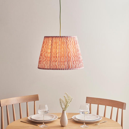 Eltham And Ripple 40cm Coral Pink Shade Ceiling Light With Green Colour Braided Cable