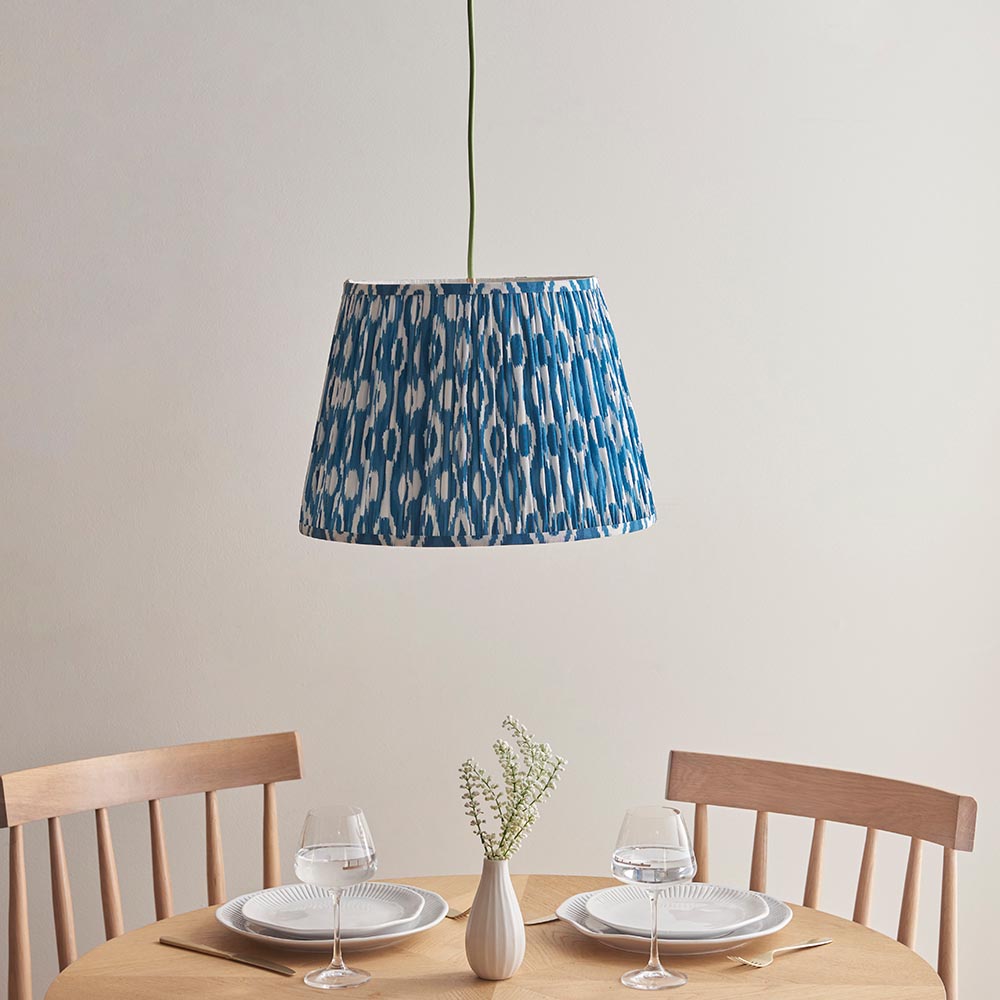 Eltham And Ikat 40cm Marlin Blue Shade Ceiling Light With Green Colour Braided Cable