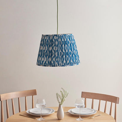 Eltham And Ikat 40cm Marlin Blue Shade Ceiling Light With Green Colour Braided Cable