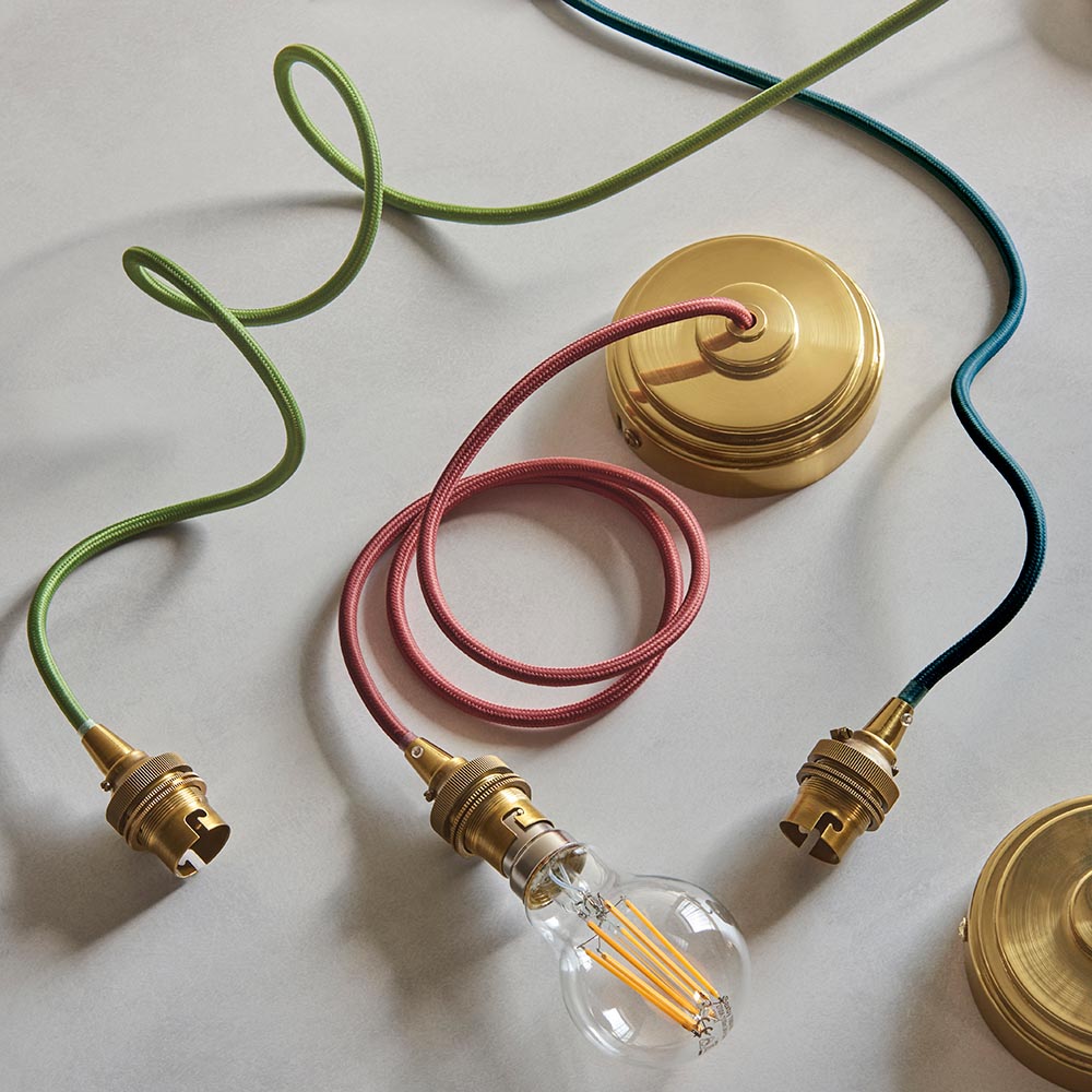 Eltham And Ikat 40cm Neutral Shade Ceiling Light With Green Colour Braided Cable
