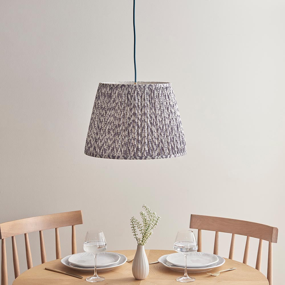 Eltham And Leaf 40cm Pearl Grey Shade Ceiling Light With Blue Colour Braided Cable