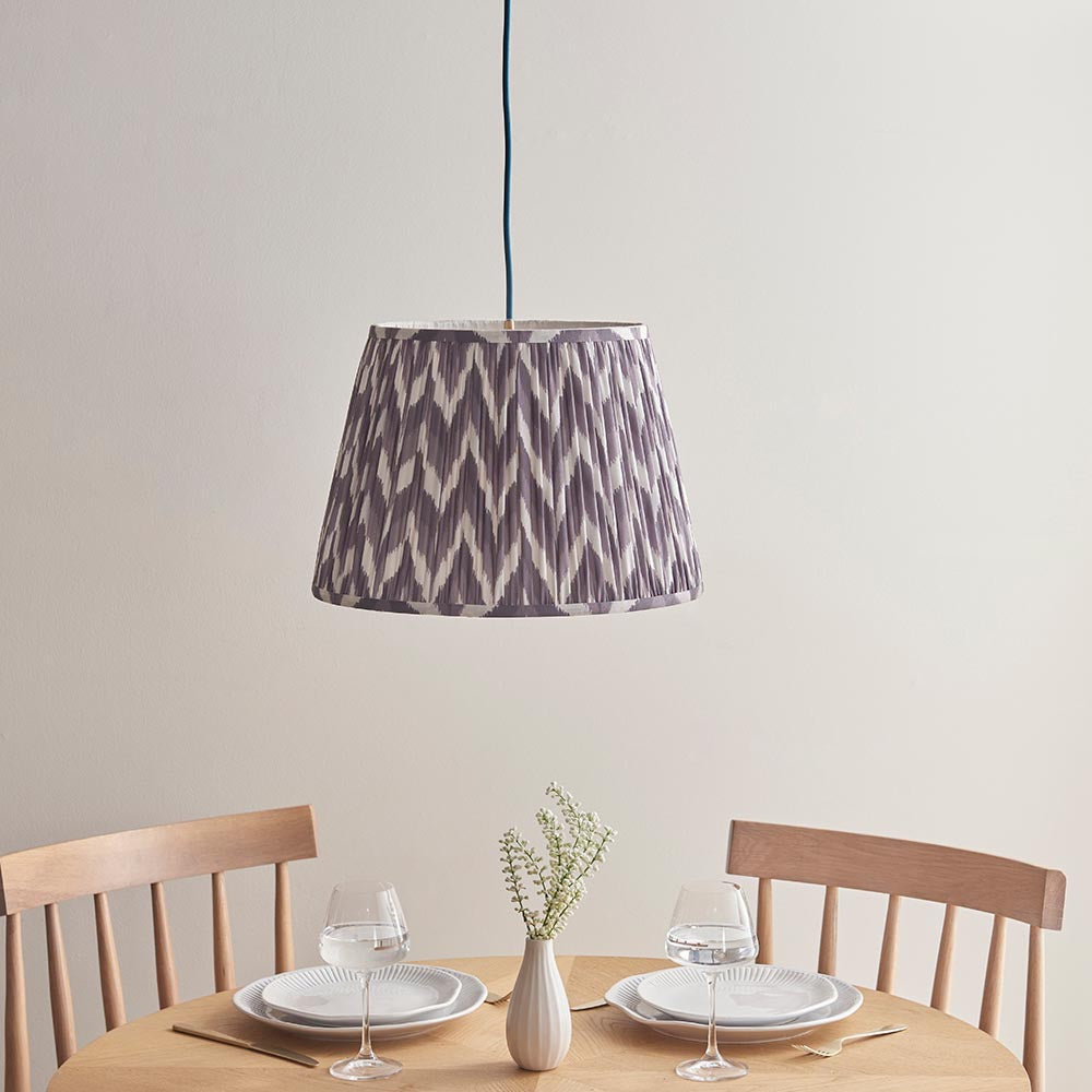Eltham And Zigzag 40cm Pearl Grey Shade Ceiling Light With Blue Colour Braided Cable