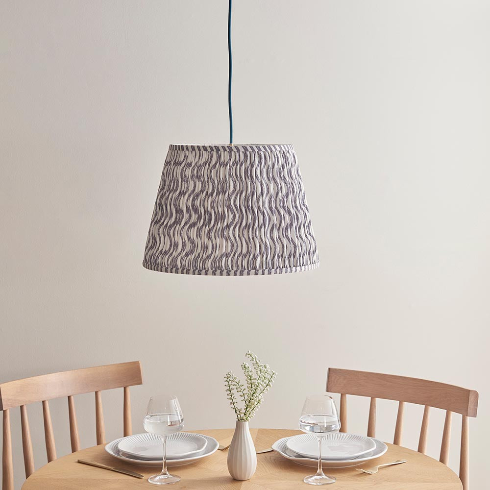 Eltham And Ripple 40cm Pearl Grey Shade Ceiling Light With Blue Colour Braided Cable