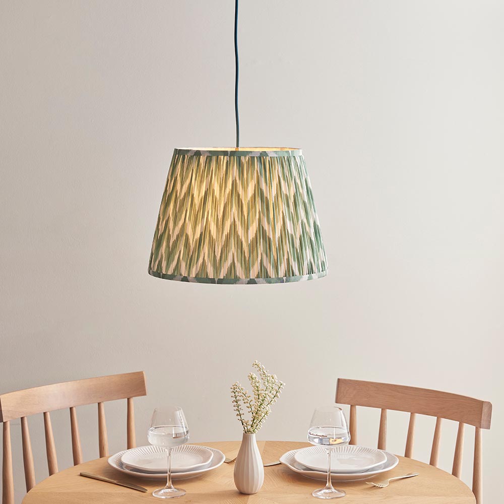 Eltham And Zigzag 40cm Cotswold Green Shade Ceiling Light With Blue Colour Braided Cable