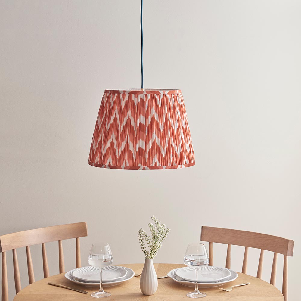 Eltham And Zigzag 40cm Apricot Orange Shade Ceiling Light With Blue Colour Braided Cable
