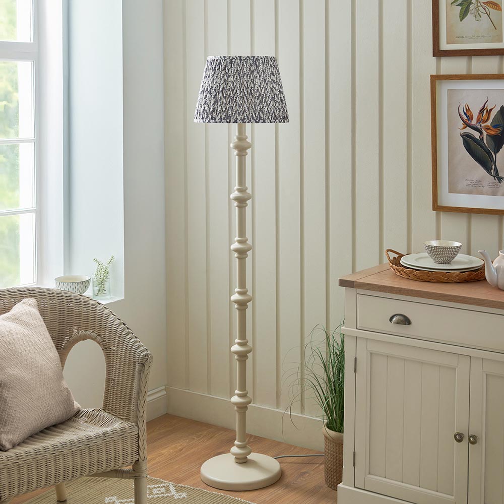 Carnaby And Leaf 35cm Pearl Grey Shade Floor Lamp With Satin Almond White Base