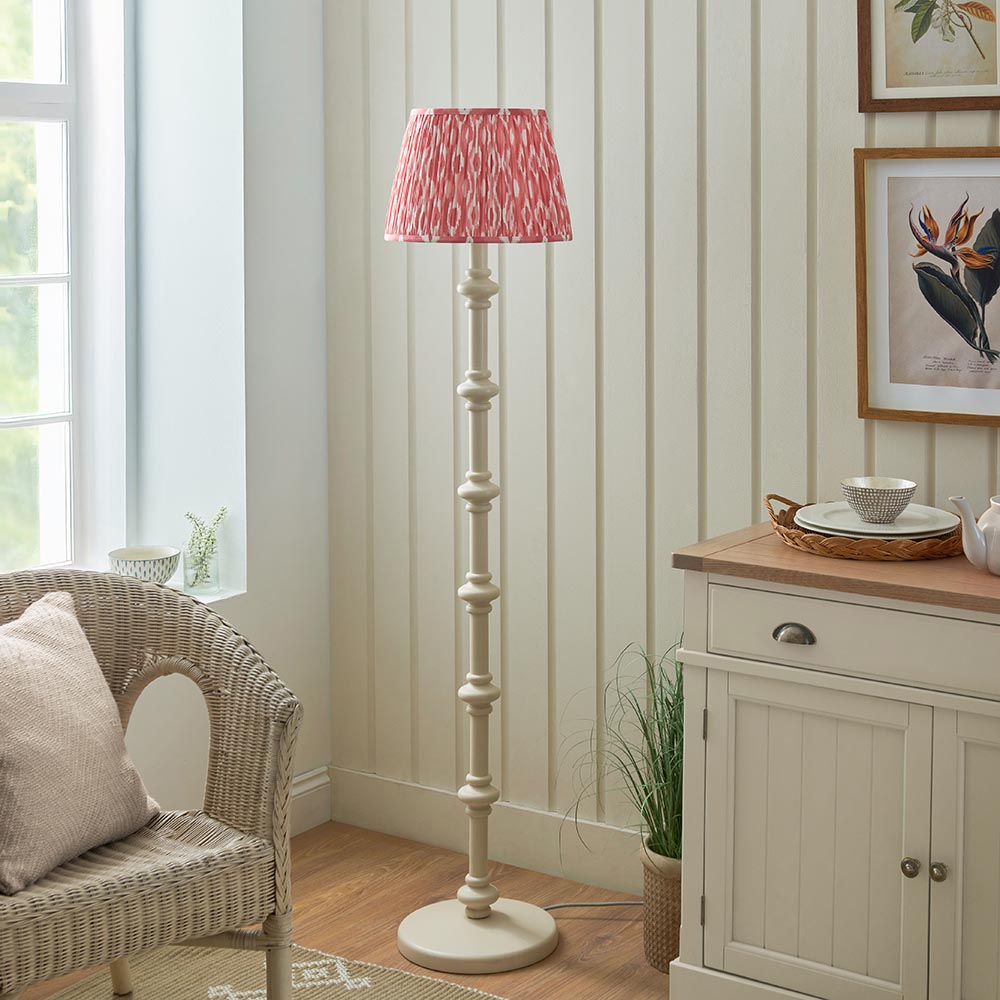 Carnaby And Ikat 35cm Coral Pink Shade Floor Lamp With Satin Almond White Base
