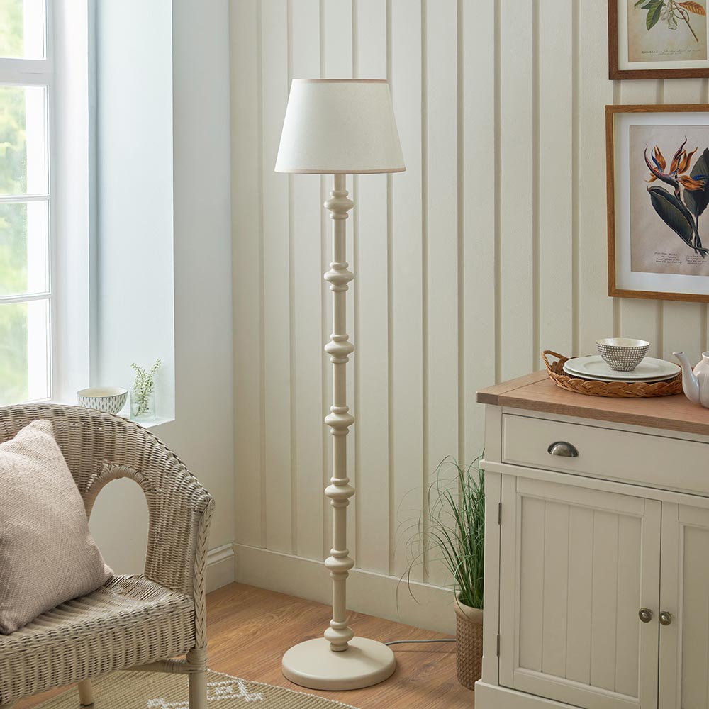 Carnaby And Ivy 35cm Vintage White Shade Floor Lamp With Satin Almond White Base
