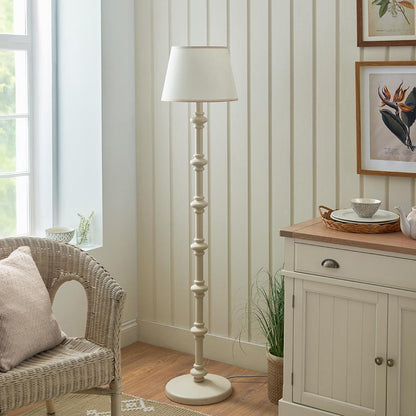 Carnaby And Ivy 35cm Vintage White Shade Floor Lamp With Satin Almond White Base