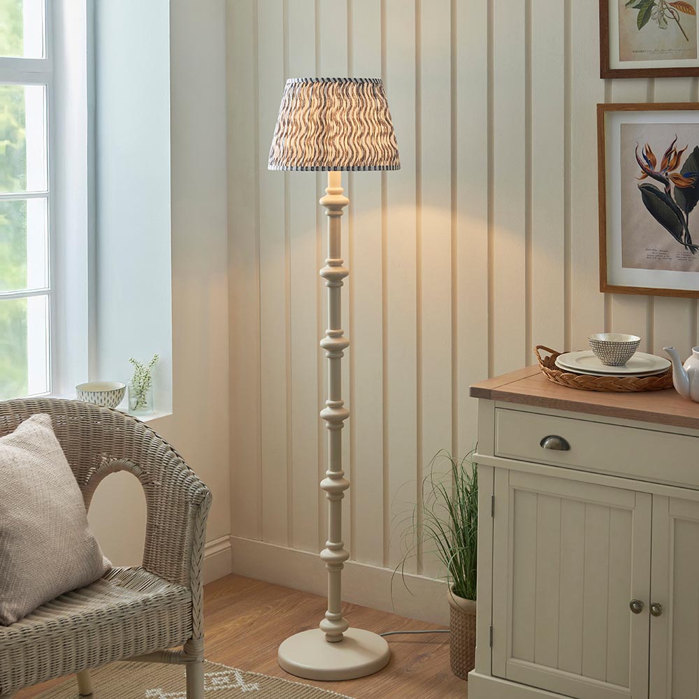 Carnaby And Ripple 35cm Pearl Grey Shade Floor Lamp With Satin Almond White Base