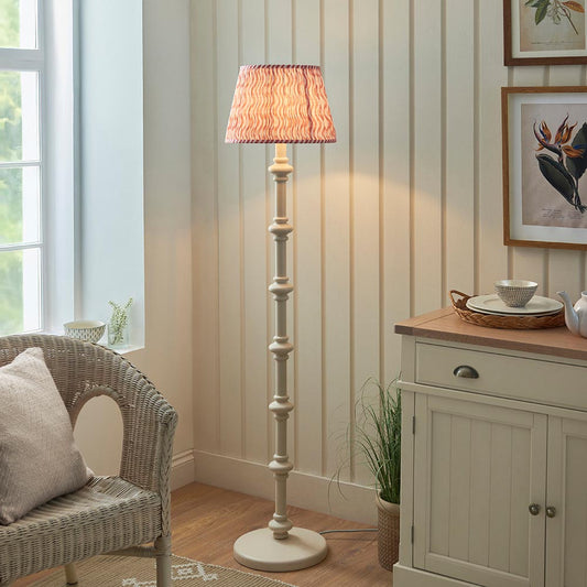 Carnaby And Ripple 35cm Coral Pink Shade Floor Lamp With Satin Almond White Base