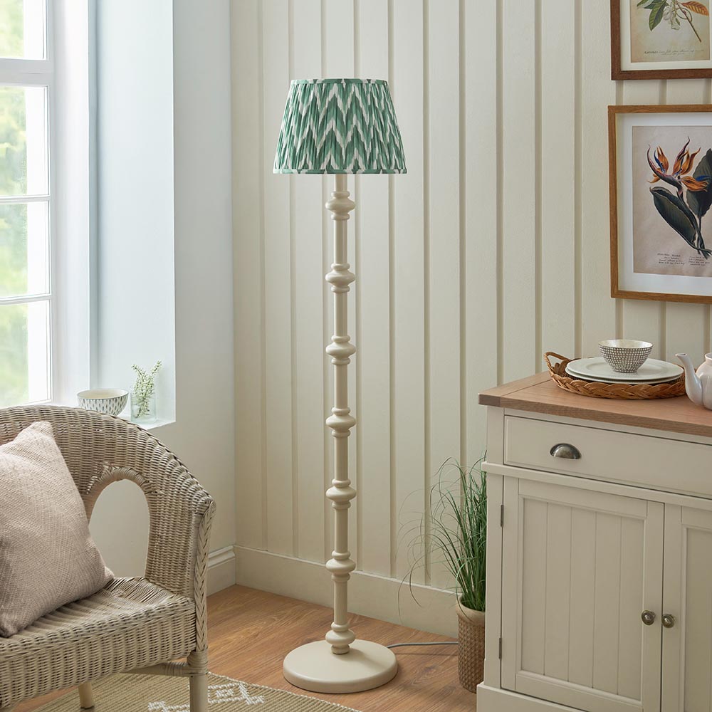 Carnaby And Zigzag 35cm Cotswold Green Shade Floor Lamp Satin Almond White Base