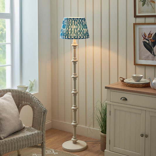 Carnaby And Ikat 35cm Marlin Blue Shade Floor Lamp With Satin Almond White Base