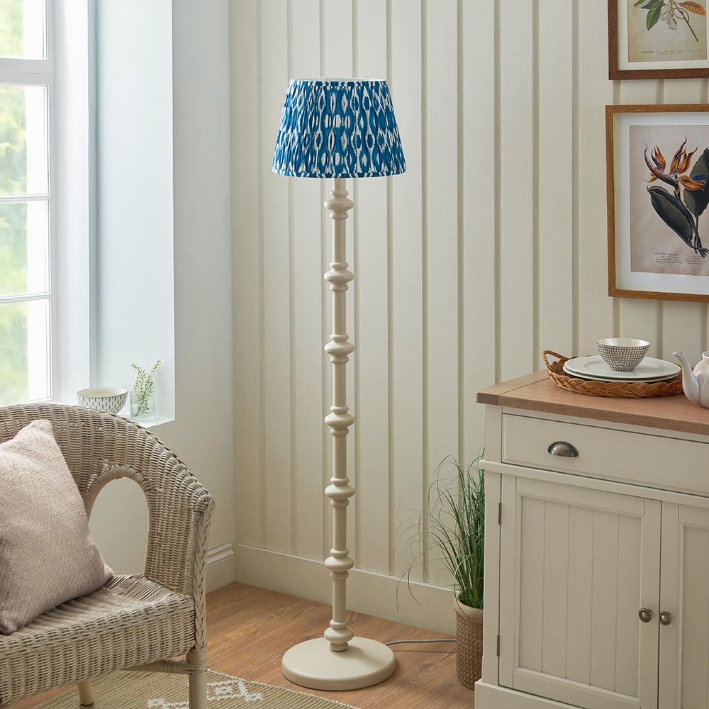 Carnaby And Ikat 35cm Marlin Blue Shade Floor Lamp With Satin Almond White Base