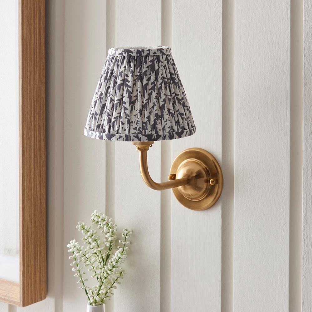 Dome Arc And Leaf 16cm Pearl Grey Shade Wall Light In Brushed Aged Brass