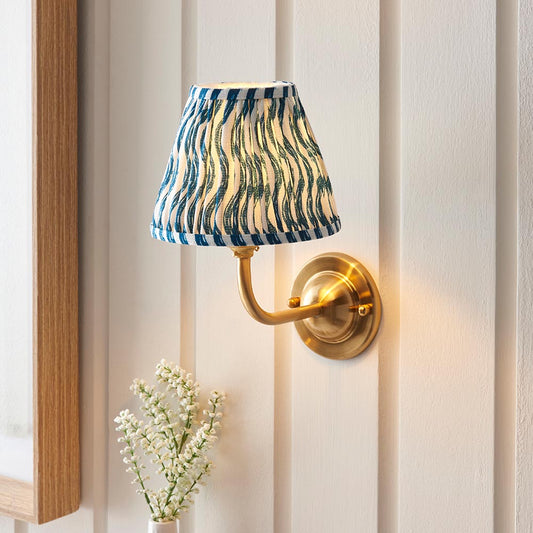 Dome Arc And Ripple 16cm Marlin Blue Shade Wall Light In Brushed Aged Brass