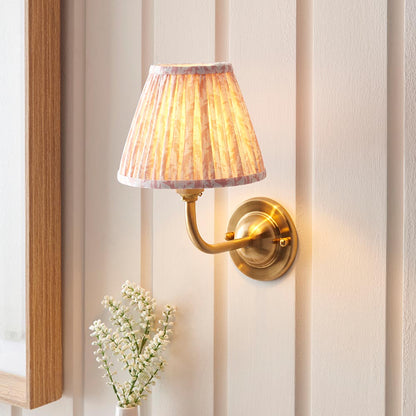 Dome Arc And Leaf 16cm Peachy Keen Shade Wall Light In Brushed Aged Brass