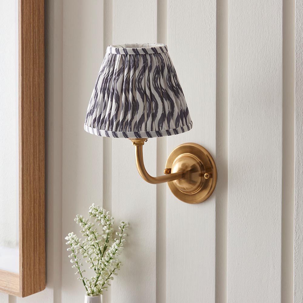 Dome Arc And Ripple 16cm Pearl Grey Shade Wall Light In Brushed Aged Brass