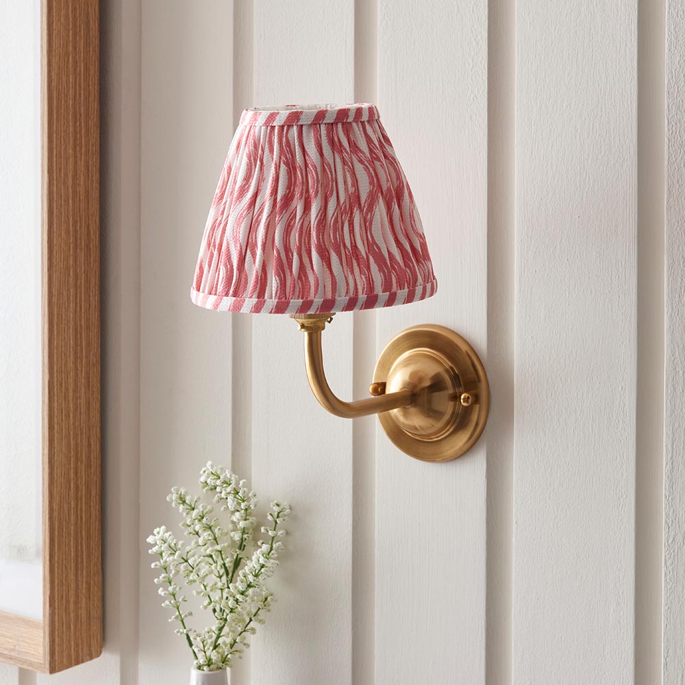 Dome Arc And Ripple 16cm Coral Pink Shade Wall Light In Brushed Aged Brass