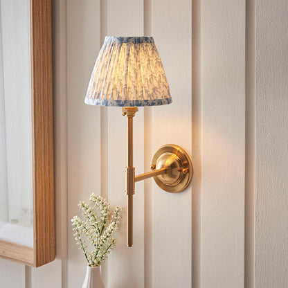 Dome T Bar And Leaf 16cm Shell Bay Blue Shade Wall Light In Brushed Aged Brass