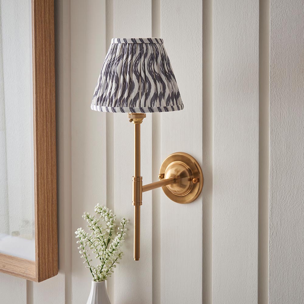 Dome T Bar And Ripple 16cm Pearl Grey Shade Wall Light In Brushed Aged Brass