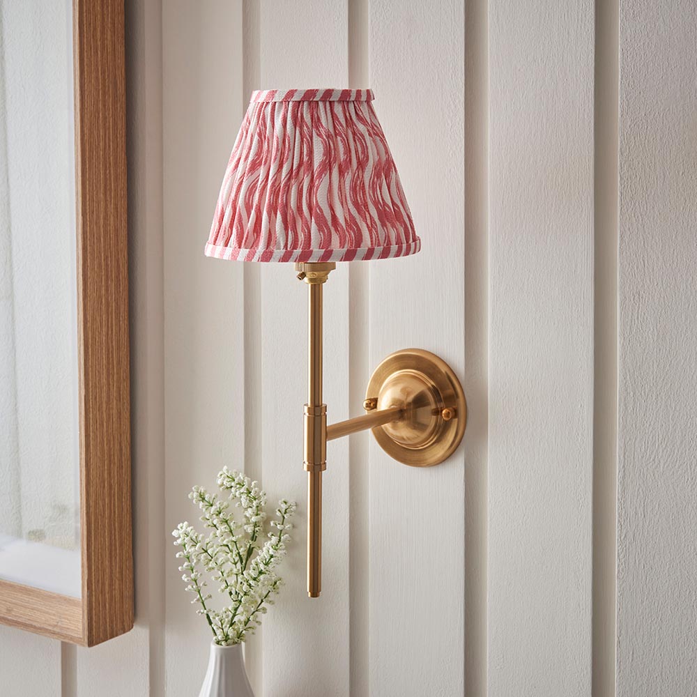 Dome T Bar And Ripple 16cm Coral Pink Shade Wall Light In Brushed Aged Brass