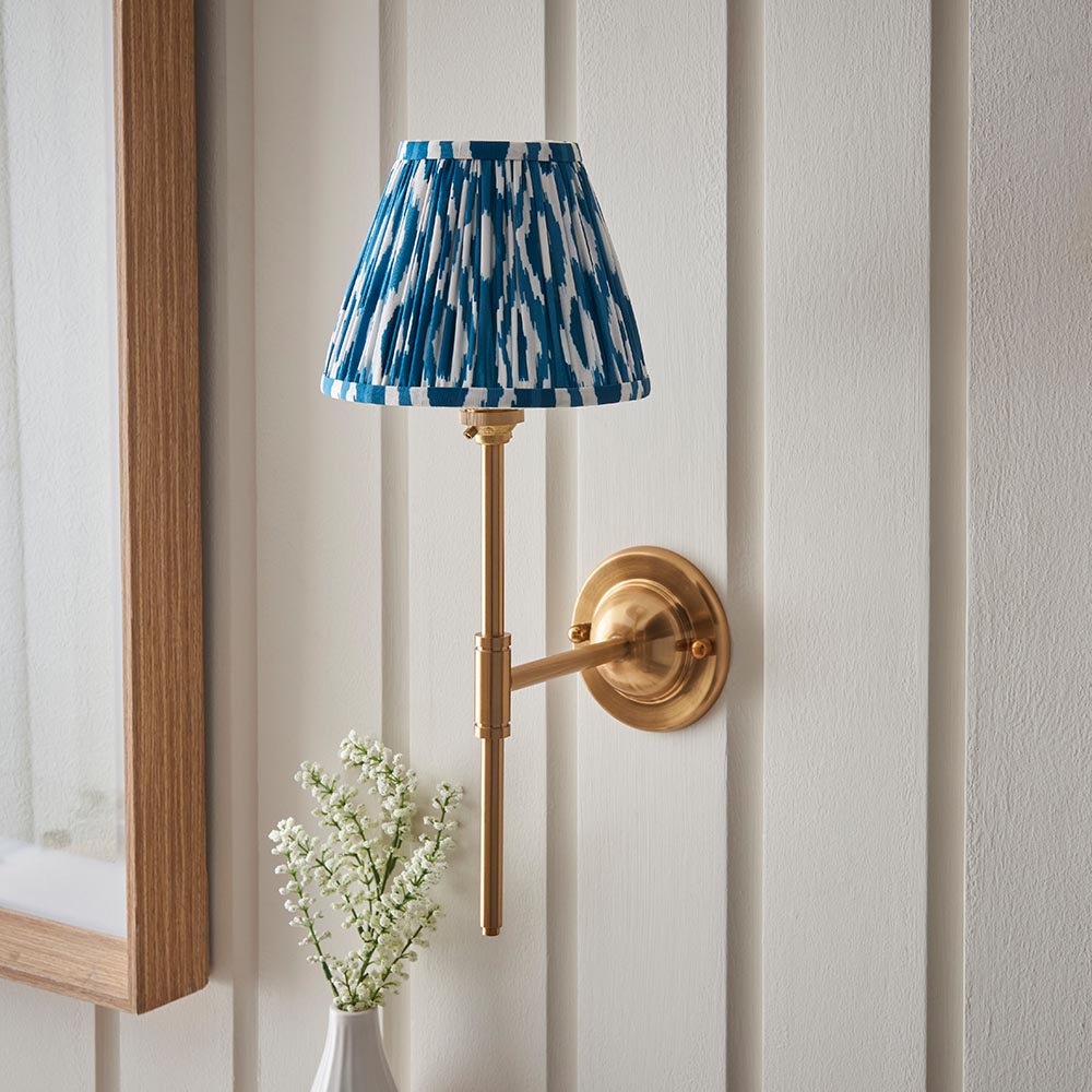 Dome T Bar And Ikat 16cm Marlin Blue Shade Wall Light In Brushed Aged Brass